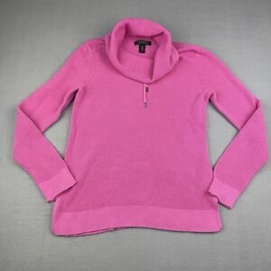 Lauren Ralph Lauren Pinkcore  Waffle Knit Cowl Neck Sweater Preppy Cozy Women M